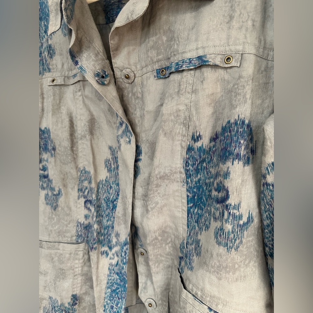 Coldwater creek linen print jacket snap buttons 3/4 sleeve size 16 - Picture 4 of 16